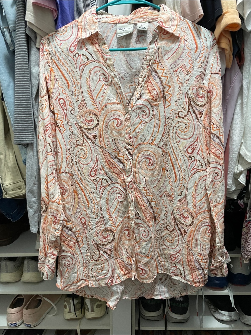 Vince Camuto Paisley Button-Down Blouse in Cream, Orange & Brown